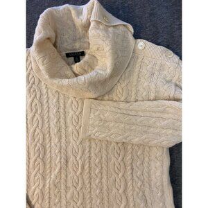 Vtg Lauren Ralph Lauren Womens Sweater XL Lambswool Cashmere Cable Knit Cream